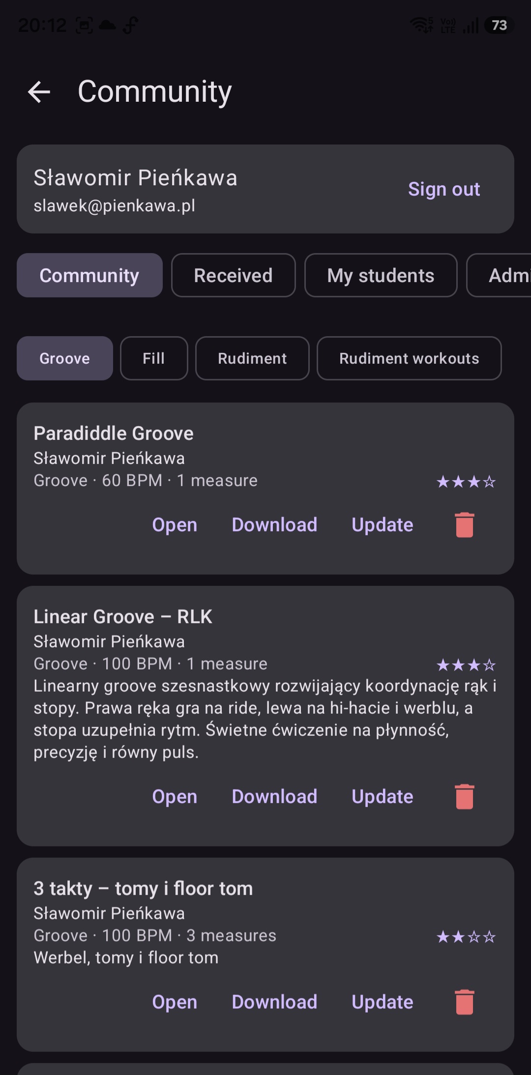 List of shared materials in DrumTrainer Community
